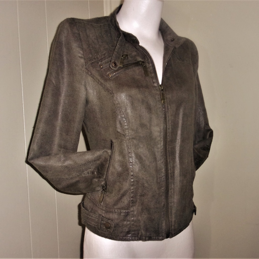 Forever 21 XXI Moto Jacket Olive Sz Junior M